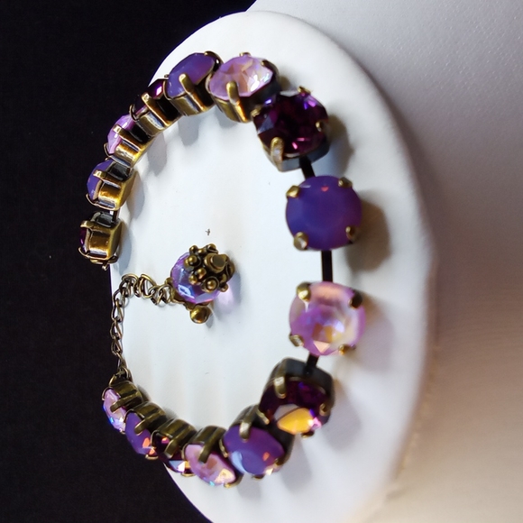 Swarovski Amethyst Opal and Lavender Crystal Bracelet on Brass - Picture 3 of 7